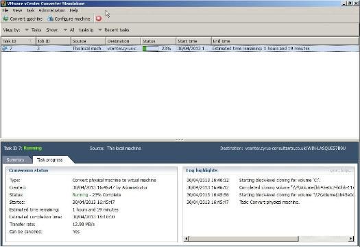 VMware vCenter Converter Standalone 5.1 - Task Progress