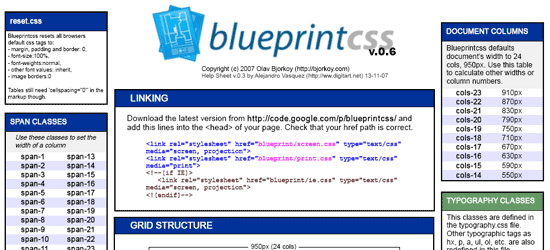 Blueprint CSS Cheat Sheet - screen shot.