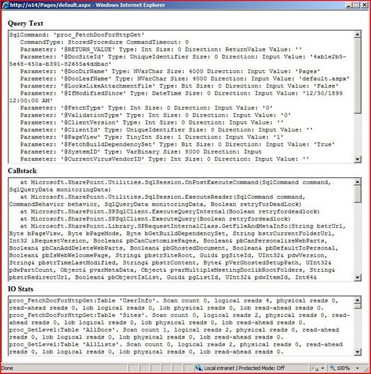 Using Developer Dashboard in SharePoint 2010